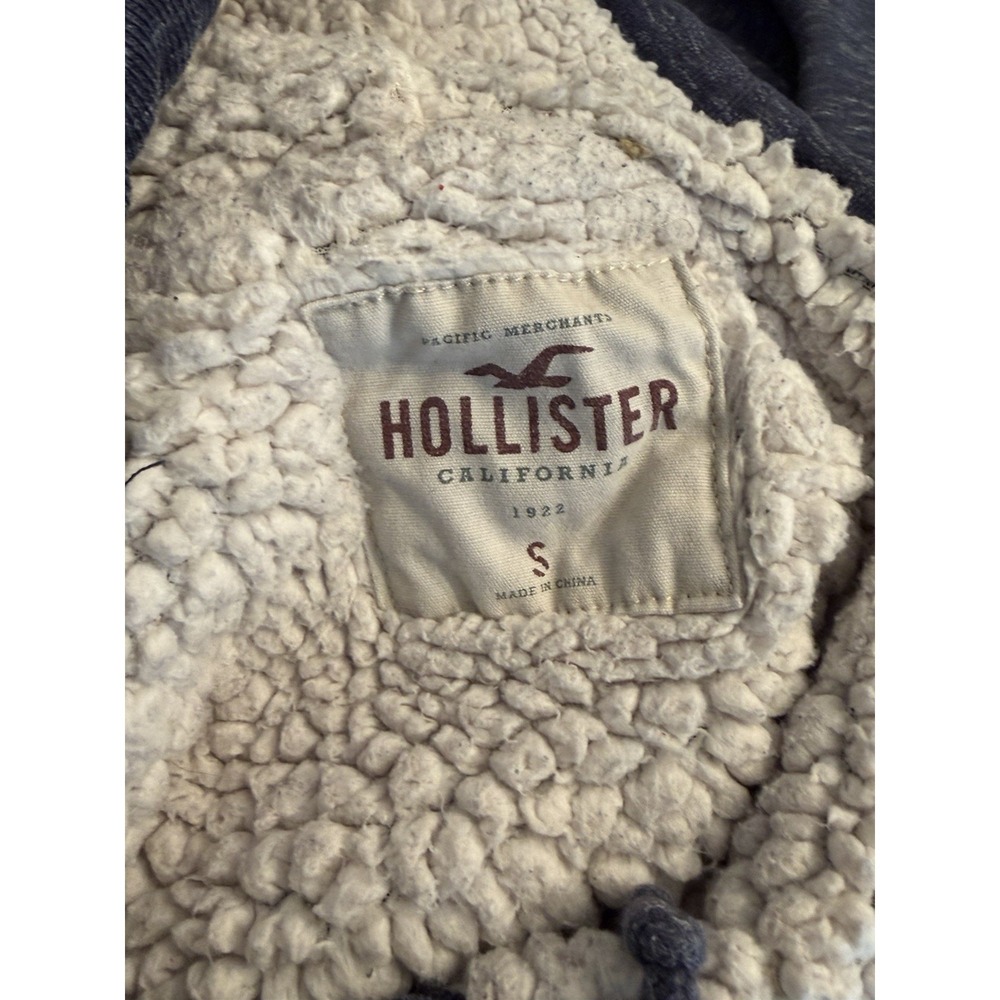Hollister Hoodie Sherpa Fur Lined Jacket Full Zip Men's Small Skater Y2K - Picture 6 of 6